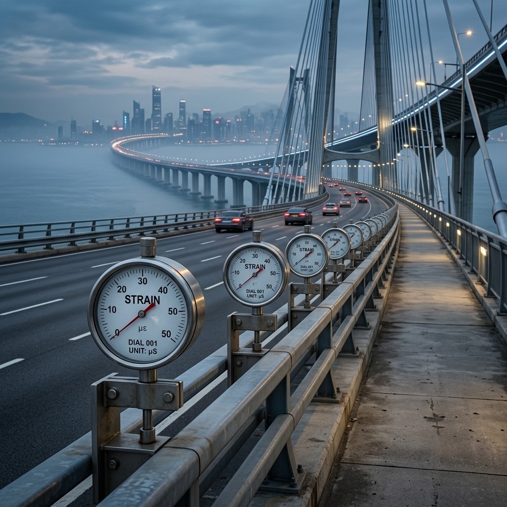 Distributed Strain Sensing analogy - a string of strain gauges along a long structure such as a bridge monitoring structural health and strain in the bridge